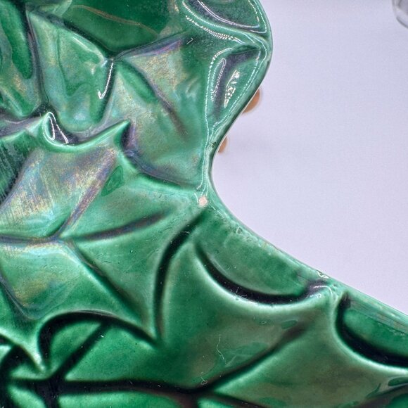 Ceramic Christmas Tree-Shaped Decor With Holly & Berries Design Green & Gold Fin - Picture 9 of 13